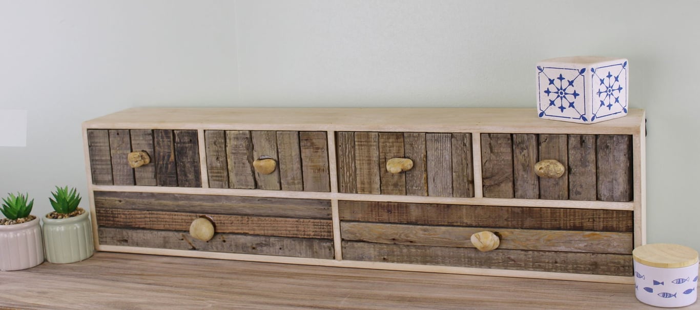 Driftwood Effect 6 Drawer Unit - Bathroom Storage with Pebble Handles and Wall Mount Option
