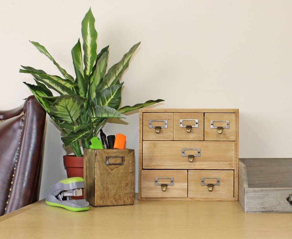 Wooden 6 Drawer Storage Unit for Office Desk Organization and Trinket Storage