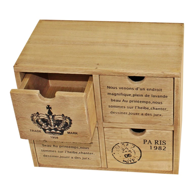 Rustic 4 Drawer Storage Unit - Wooden Desk Drawers for Home Organization and Trinket Storage