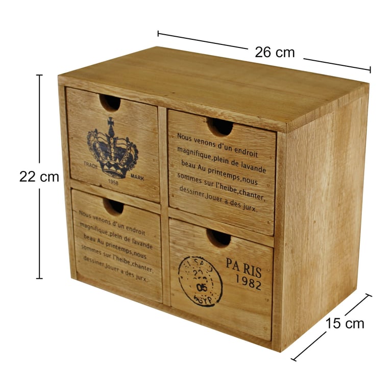 Rustic 4 Drawer Storage Unit - Wooden Desk Drawers for Home Organization and Trinket Storage