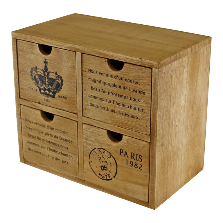 Rustic 4 Drawer Storage Unit - Wooden Desk Drawers for Home Organization and Trinket Storage