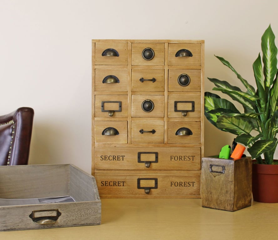14 Drawer Wooden Storage Unit - Office Desk & Bedroom Organizer