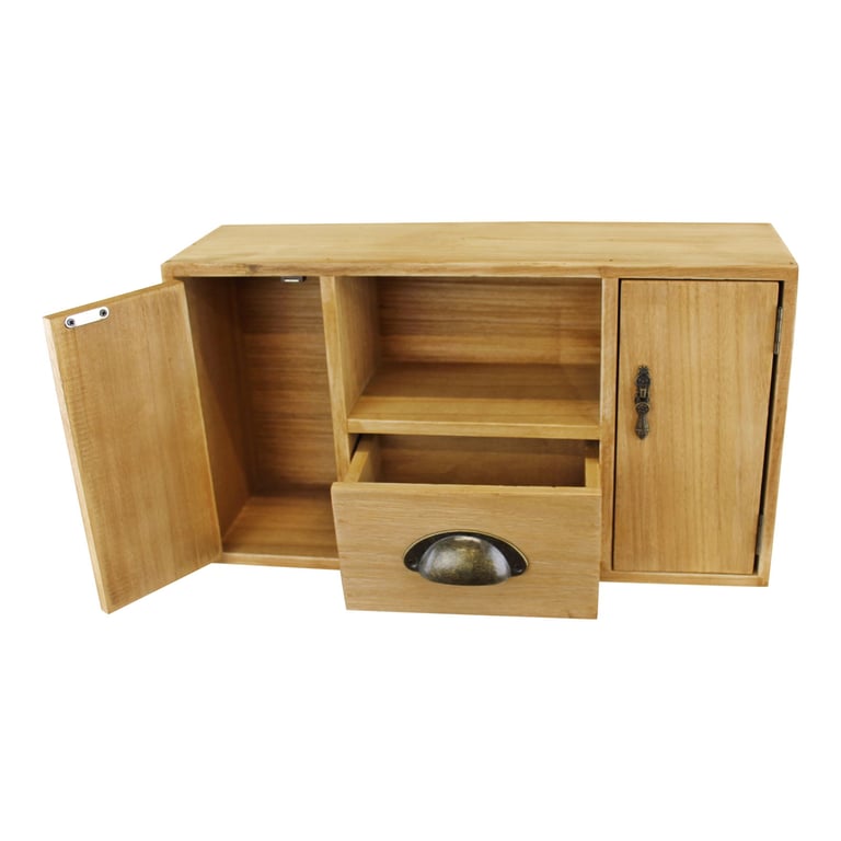 Small Wooden Cabinet with Cupboards and Drawer - Magnetic Latches, Interchangeable Design