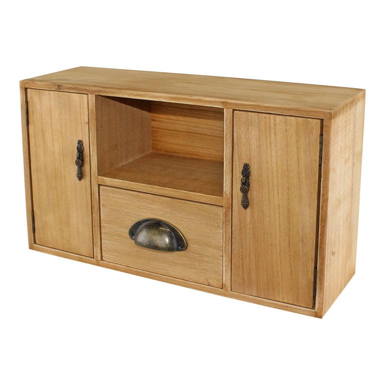 Small Wooden Cabinet with Cupboards and Drawer - Magnetic Latches, Interchangeable Design