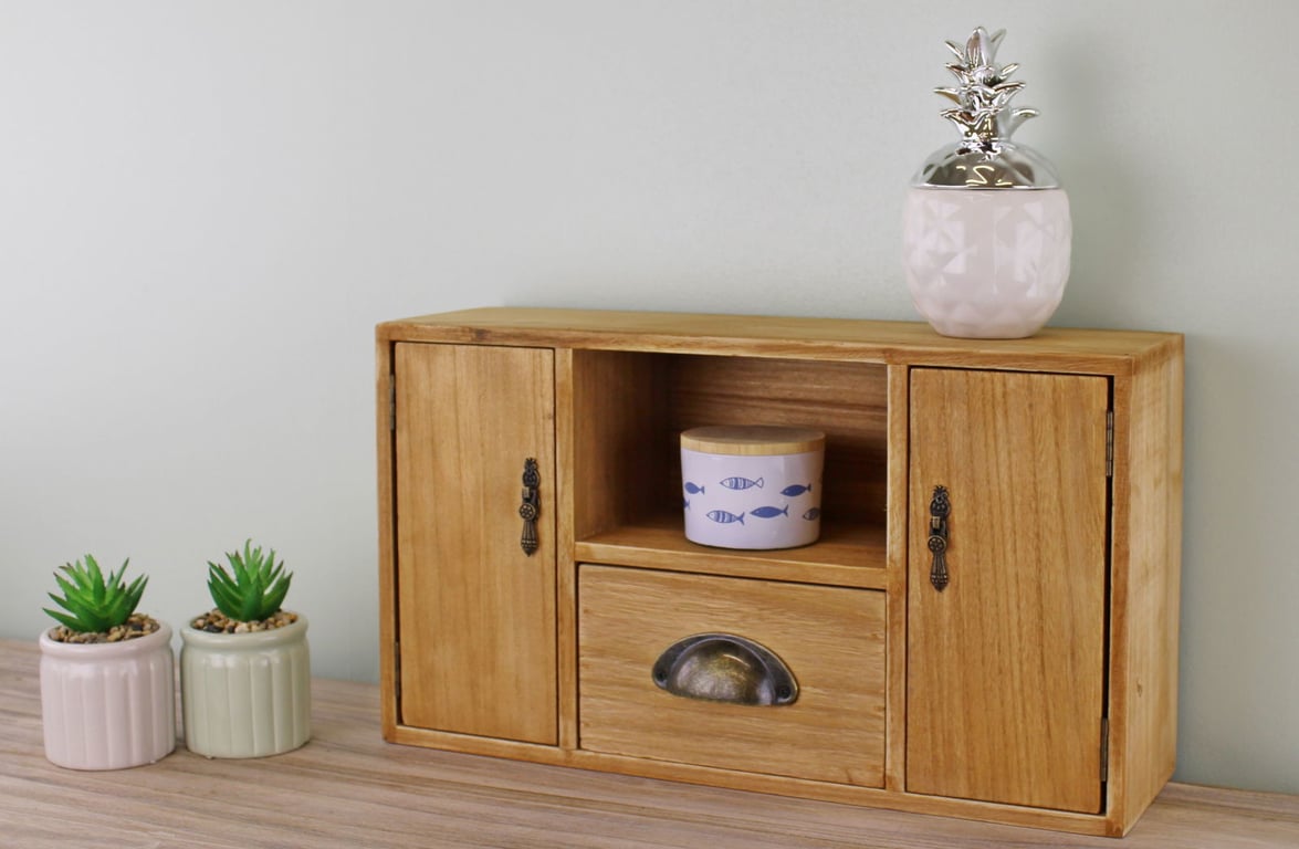 Small Wooden Cabinet with Cupboards and Drawer - Magnetic Latches, Interchangeable Design