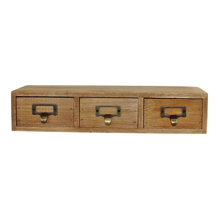 Wooden 3 Drawer Storage Unit - Small Desk Organizer with Metal Handles