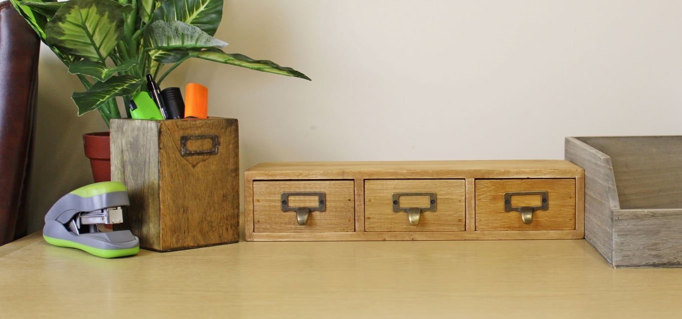 Wooden 3 Drawer Storage Unit - Small Desk Organizer with Metal Handles