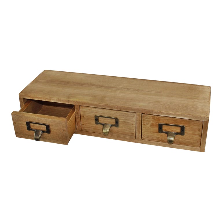 Wooden 3 Drawer Storage Unit - Small Desk Organizer with Metal Handles