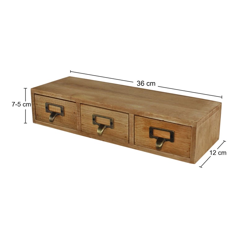 Wooden 3 Drawer Storage Unit - Small Desk Organizer with Metal Handles