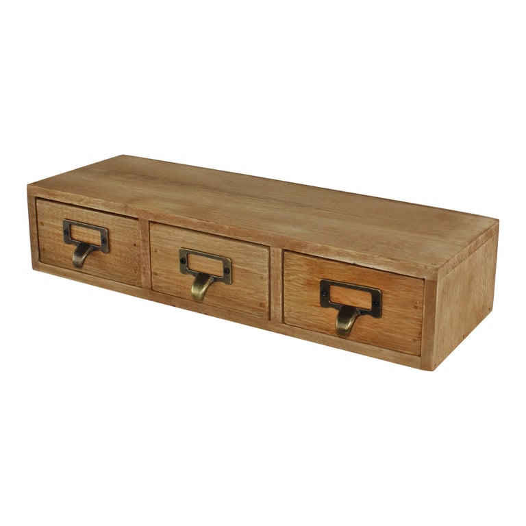 Wooden 3 Drawer Storage Unit - Small Desk Organizer with Metal Handles