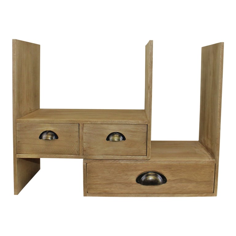 Wooden Desktop Storage Unit - 3 Drawer Organizer with File and Book Stand