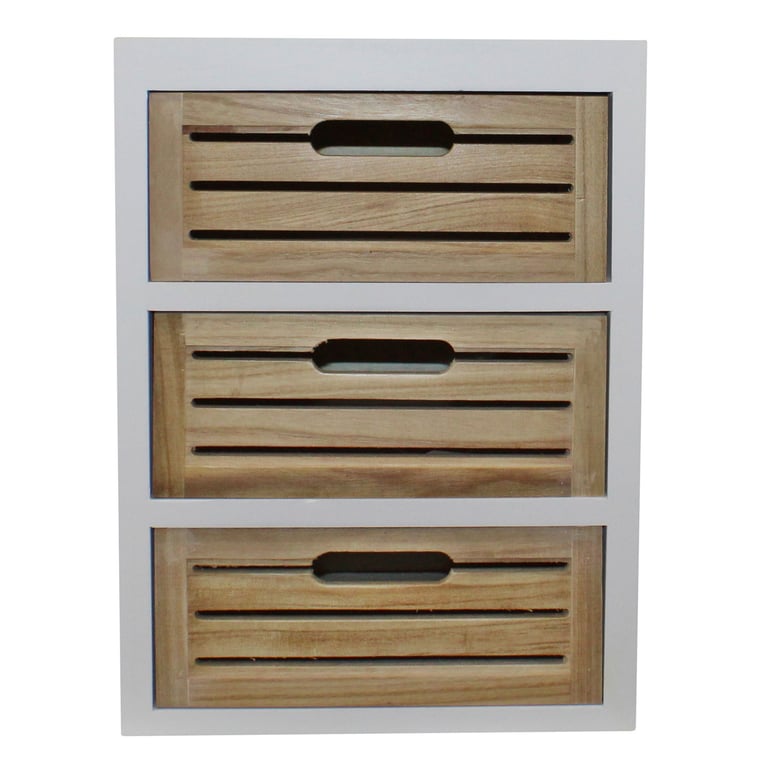 White 3 Drawer Unit with Natural Wooden Drawers and Removable Legs - Home Storage Solution
