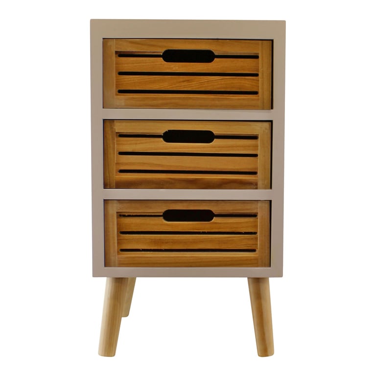 White 3 Drawer Unit with Natural Wooden Drawers and Removable Legs - Home Storage Solution