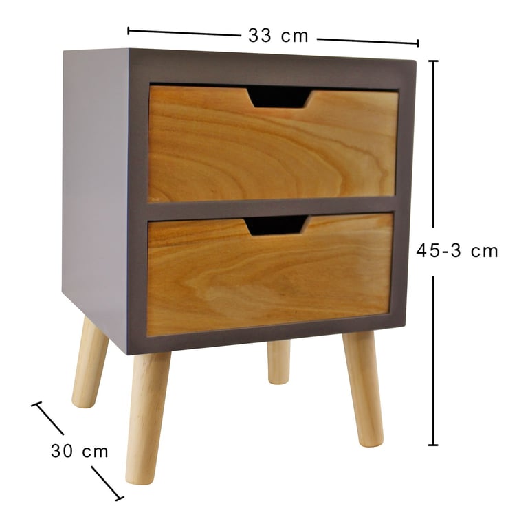 Grey 2 Drawer Chest Storage Unit - Firwood & MDF Construction, Grey Finish