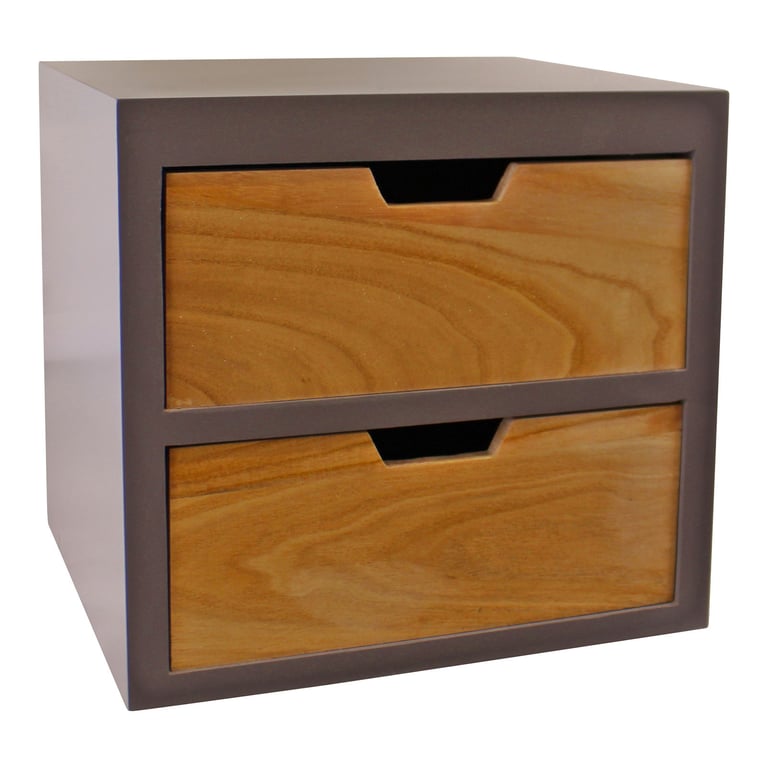 Grey 2 Drawer Chest Storage Unit - Firwood & MDF Construction, Grey Finish