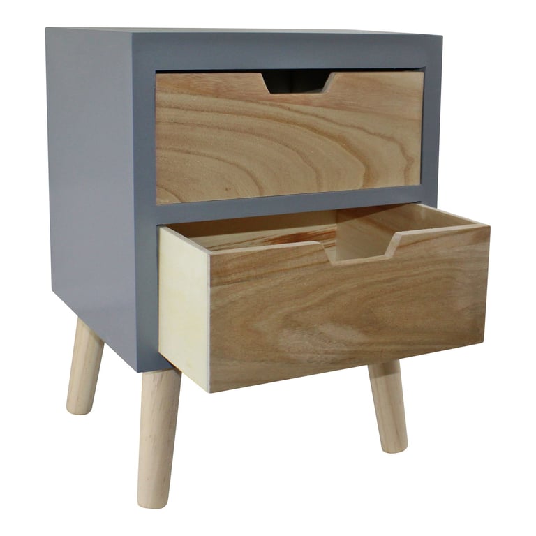 Grey 2 Drawer Chest Storage Unit - Firwood & MDF Construction, Grey Finish