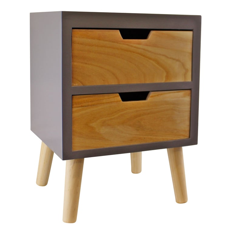 Grey 2 Drawer Chest Storage Unit - Firwood & MDF Construction, Grey Finish