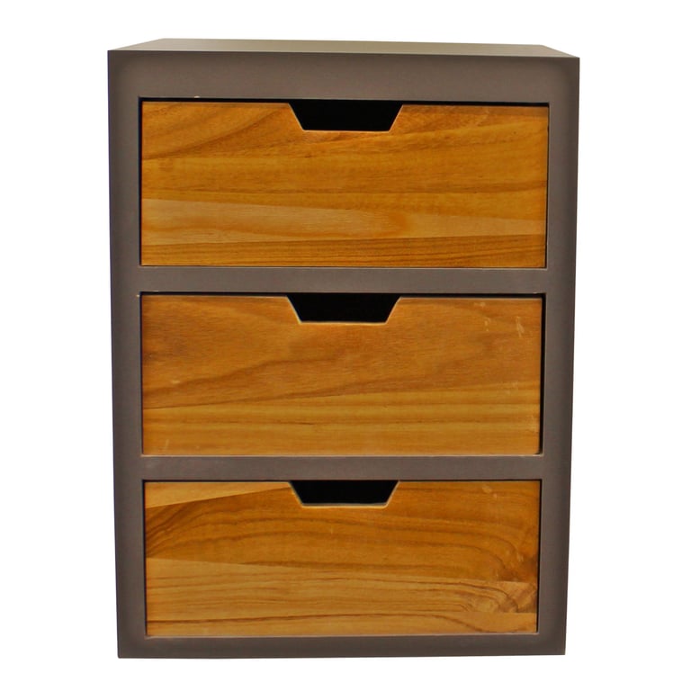 Grey 3 Drawer Chest Storage Unit - Firwood and MDF Construction with Removable Legs