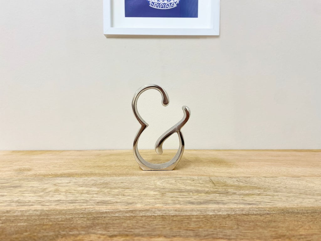 Silver Aluminium Ampersand Sign Ornament - Freestanding Home Decor Decoration