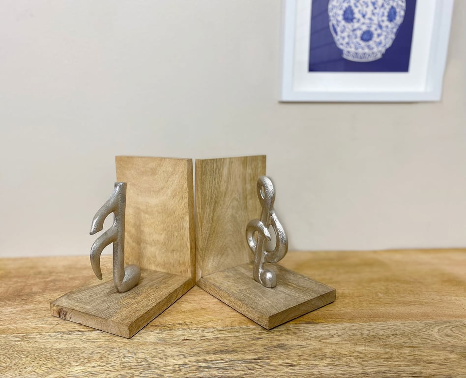 Musical Note Wooden Bookends - Treble Clef & Semiquaver Design
