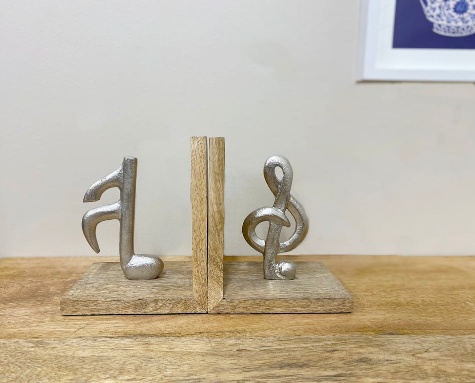 Musical Note Wooden Bookends - Treble Clef & Semiquaver Design