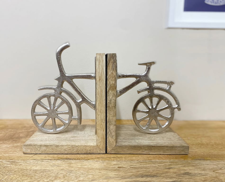 Wooden Bicycle Bookends - Aluminium Bike-Shaped Decorative Bookends for Cyclist Gift