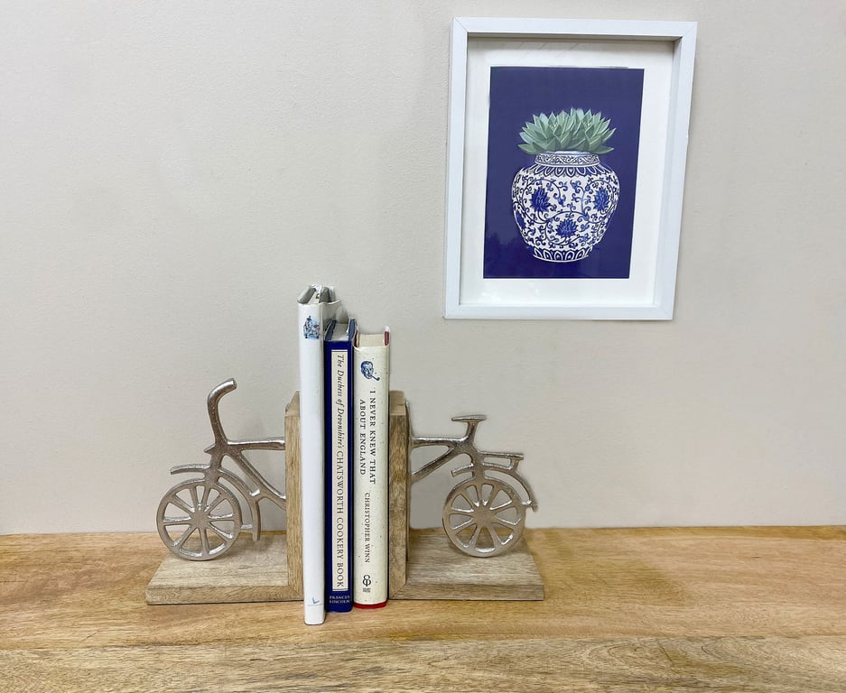 Wooden Bicycle Bookends - Aluminium Bike-Shaped Decorative Bookends for Cyclist Gift