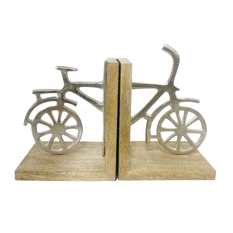 Wooden Bicycle Bookends - Aluminium Bike-Shaped Decorative Bookends for Cyclist Gift
