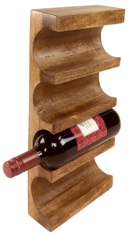 Mango Wood Wall Mounted Wine Rack - 4 Bottle Capacity
