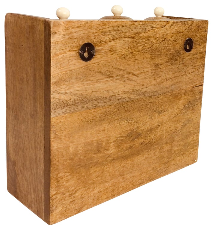 Wooden Kitchen Roll Holder with 3 Air-Tight Ceramic Jars (TEA, COFFEE & SUGAR) - Wall Mountable Organizer