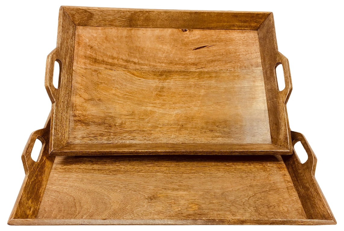 Wooden Tray Set of 2 - Small and Large Serving Trays for Home Decor