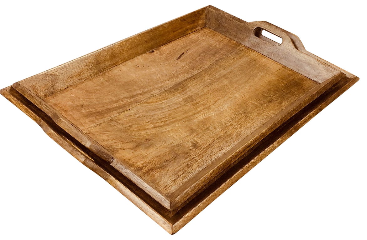Wooden Tray Set of 2 - Small and Large Serving Trays for Home Decor