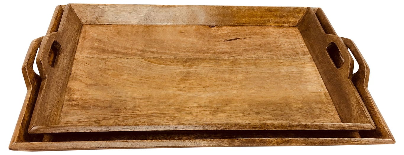 Wooden Tray Set of 2 - Small and Large Serving Trays for Home Decor
