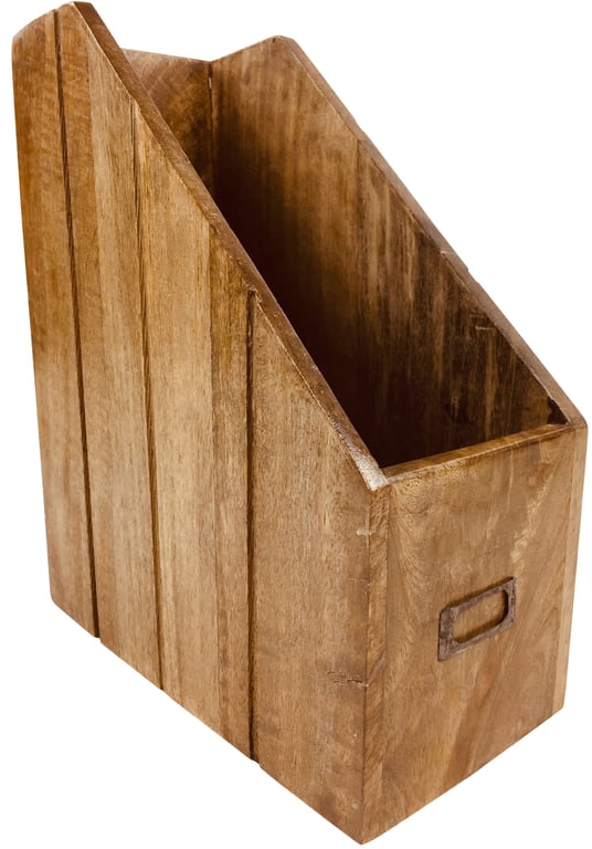 Solid Wood Magazine Holder with Metal Note Card Holder and Nameplate Insert - Rustic Home Decor Storage Solution