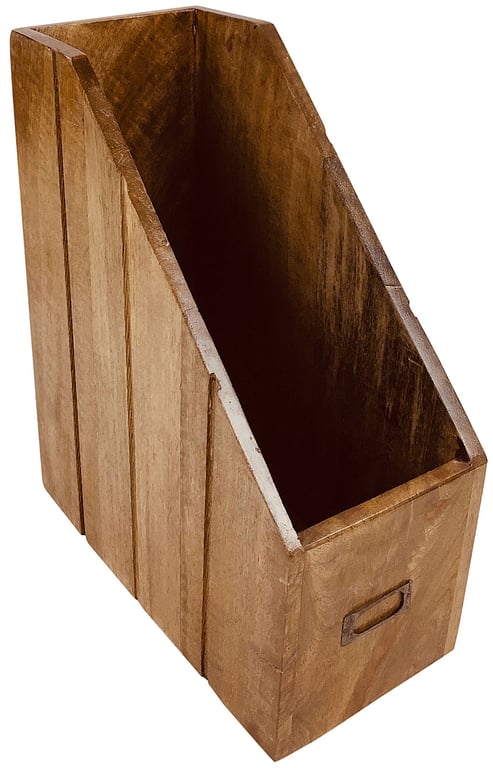 Solid Wood Magazine Holder with Metal Note Card Holder and Nameplate Insert - Rustic Home Decor Storage Solution