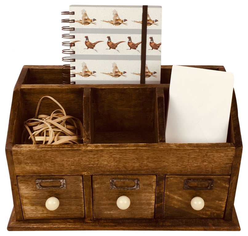 Rustic Desktop Organizer With Multiple Storage Compartments and Drawers - Mango Wood Construction