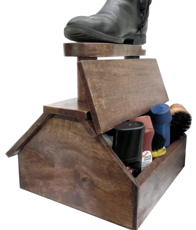 Mango Wood Shoe Shine Cabinet with Storage and Stand