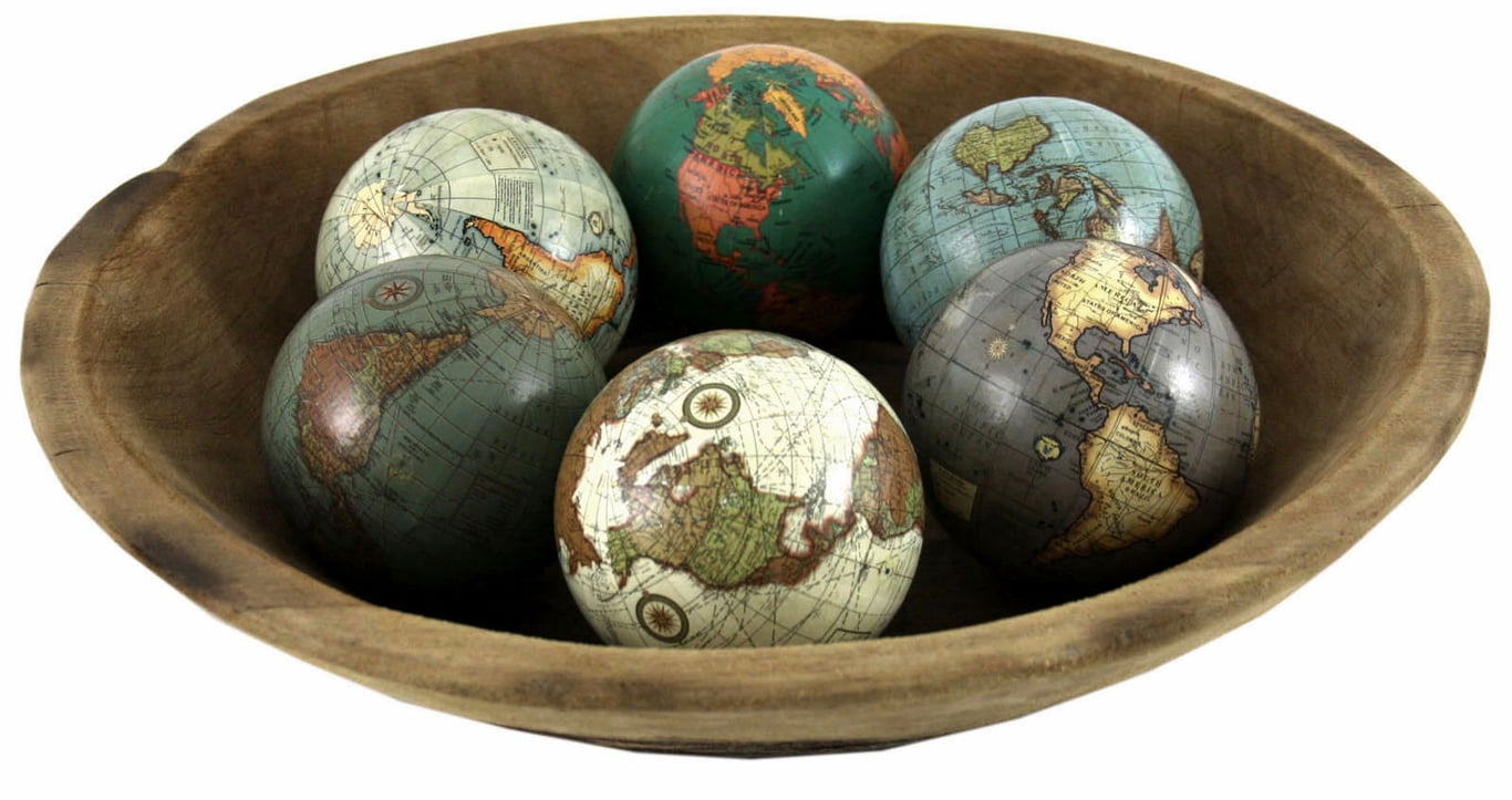 Decorative Globe Set - 6 x Miniature Coloured Globes for Home Decor