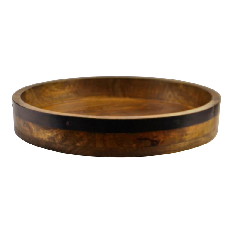 Mango Wood Circular Serving Tray - High Quality Wooden Food and Drink Server, 38cm Diameter, Country Cottage Decor
