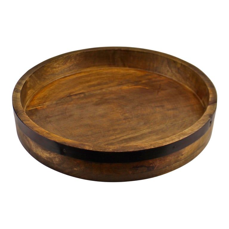 Mango Wood Circular Serving Tray - High Quality Wooden Food and Drink Server, 38cm Diameter, Country Cottage Decor