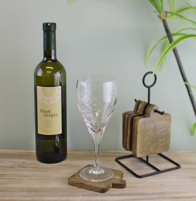 Mango Wood Coasters Set - 6 High Quality Wooden Coasters with Iron Base Stand