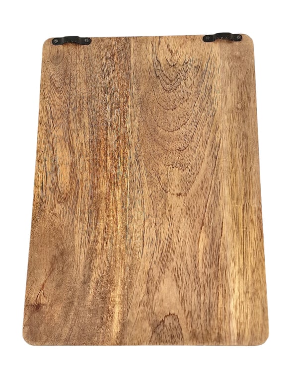 Mango Wood Key Holder - Rustic Wooden Storage Board for 8 Keys with Hand-Painted Ceramic Accents
