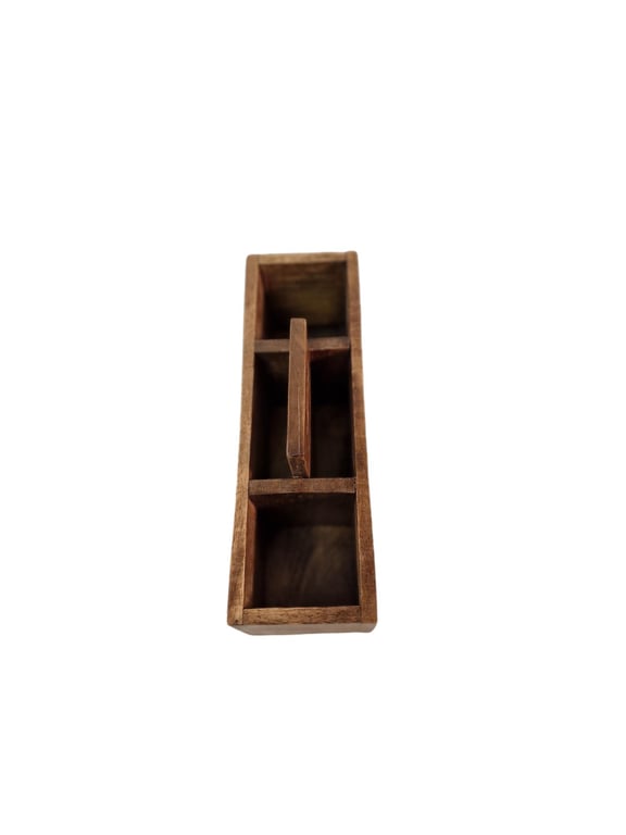 Mango Wood Cutlery Stand with Handle - Handcrafted Wooden Kitchen Organizer