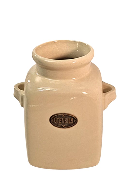 Ceramic Utensil Jar - Hand-Painted Rustic Storage Holder - Country Cottage Collection