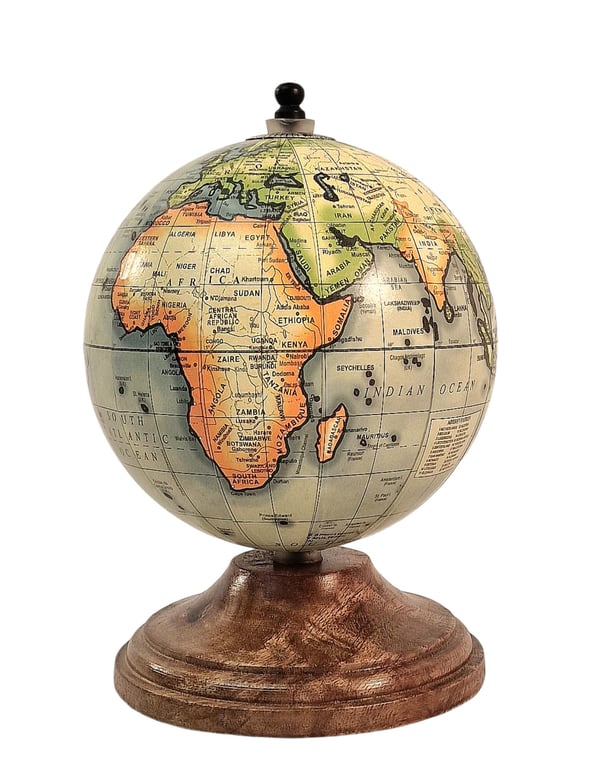 Handcrafted 5 Inch Mango Wood Globe Stand - Rustic World Globe Decoration