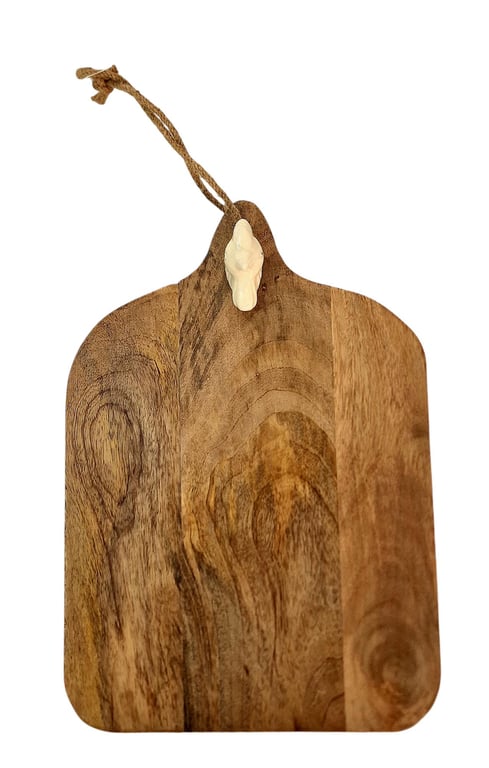 Large Mango Wood Chopping Board with Hand-Painted Ceramic Chicken Head Design - Country Cottage Collection