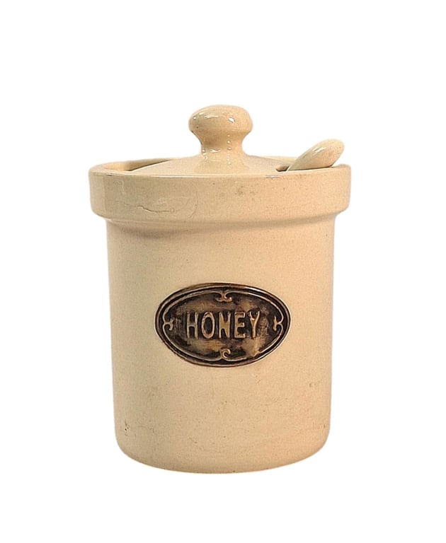Country Cottage Ceramic Honey Jar & Spoon Set - Handcrafted Rustic Elegance
