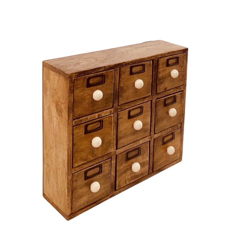 Mango Wood 9 Drawer Trinket Chest with Ceramic Knob Handles
