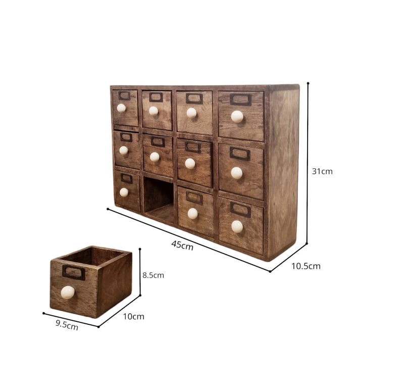 Mango Wood 12 Drawer Trinket Chest with Handcrafted Ceramic Knob Handles
