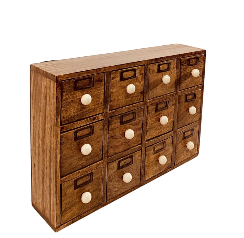 Mango Wood 12 Drawer Trinket Chest with Handcrafted Ceramic Knob Handles